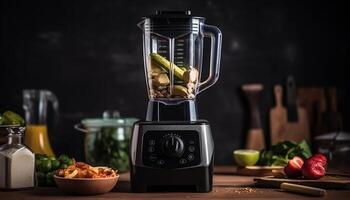 Fresh organic smoothie blends fruit and vegetable for healthy meal generated by AI photo