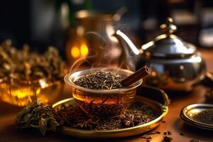 Loose Leaf Tea in a Strainer, Close-up Shot, photo