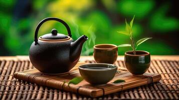 Serene Tea Ritual - Small Teapot and Cups Creating a Peaceful Atmosphere - photo