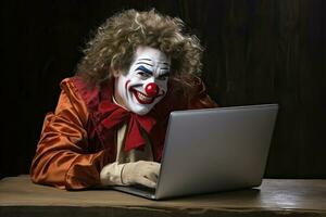 clown smiling while using laptop. AI Generated photo