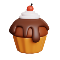 Chocolate cupcake with cherry. Fast food meal and dessert icon isolated. 3D Rendering png