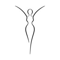 Woman body sketch, line art icon. Female pose outline silhouette, model, figure. Abstract sign of girl for wellness center, sport, dance, beauty salon, spa. Vector illustration