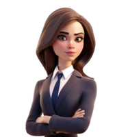 3d icon cute Young avatar business woman or office worker stands and holds work documents folder. people character illustration. Cartoon minimal style on Isolated Transparent . png