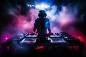 dark music background with playing DJ photo