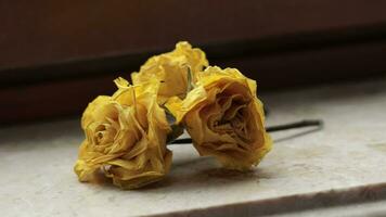 three yellow roses sitting on top of a marble counter video