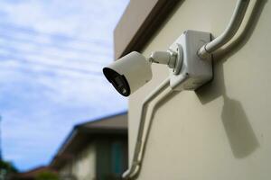 CCTV security camera system outdoor in private house or village, Closed Circuit Television System. photo