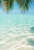 Beautiful palm leaf shadow on abstract white sand beach with sunlit water surface a perfect summer vacation background photo