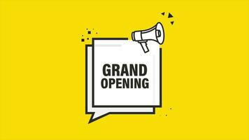 Grand opening yellow banner in flat style. Motion graphics. video