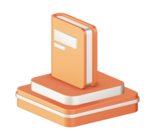 3d illustration icon design of metallic orange learning book education with square podium png