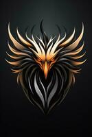 Black Phoenix head logo isolated on background with modern and creative design representing Greek Mythology bird photo