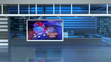 3D Virtual TV Studio News, Backdrop For TV Shows .TV On Wall.3D Virtual News Studio Background,3d illustration video