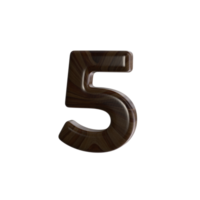 Number 5 3D render with wood material png