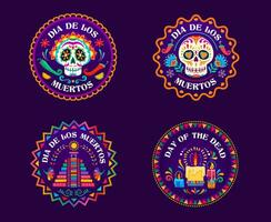 Day of Dead mexican holiday circle labels, banners vector