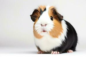 Cute guinea pig on a white background. AI generated photo