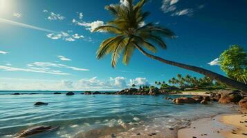 Beautiful tropical paradise sandy beach and sea with palm trees at seaside resort, seaside vacation concept, tourism photo