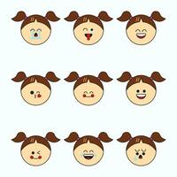 Girl face emoticons icon set. vector