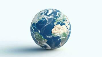 Realistic 3D Earth Render. A detailed globe on a clean white backdrop photo