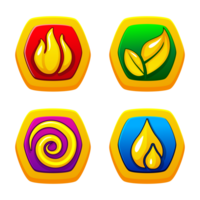 Four elements nature fire, air, earth, and water. Golden 4 symbols of life. png