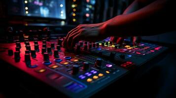 hand turns knob on mixer at nightclub photo