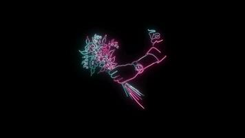 flowers with a glowing neon effect animated abstract motion on black background video