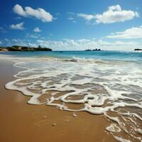 Seaside ambiance Clear wave on beach, reflecting pure sea waters natural charm For Social Media Post Size AI Generated photo