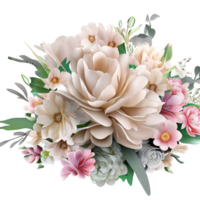 AI generated Beautiful bouquet of flowers isolated flowers illustration.gift box on white background Birthday, Wedding, Mother's Day, Valentine's day, Women's Day flowers and leaves for invitation png