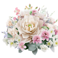 AI generated Beautiful bouquet of flowers isolated flowers illustration.gift box on white background Birthday, Wedding, Mother's Day, Valentine's day, Women's Day flowers and leaves for invitation png