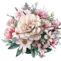 AI generated Beautiful bouquet of flowers isolated flowers illustration.gift box Birthday, Wedding, Mother's Day, Valentine's day, Women's Day flowers and leaves for invitation png