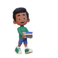 3D happy kid character holding book png