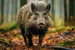 AI generated Wild boar Sus scrofa in the forest, wild boar, sus scrofa, Czech republic, AI Generated photo