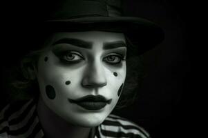 AI generated Sad clown woman with gloomy makeup. Generate ai photo