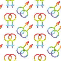 LGBT Gender seamless pattern. Vector pattern with female and male gender symbols doodle style. Sex and love diversity concept. Symbols of LGBT.