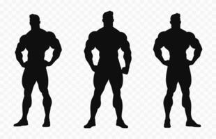 Muscular bodybuilders black Silhouettes Vector free