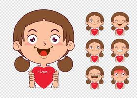 girl holding heart cartoon cute collection 2 vector