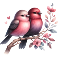 AI generated Two birds on a branch with flowers Valentine's day png