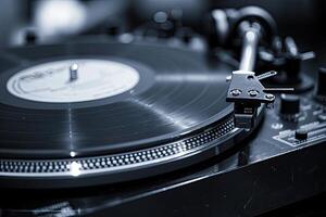 AI generated DJ turntable vinyl record on desk photo