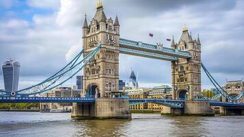 AI generated Iconic Tower Bridge in London, England under an overcast sky Ai generated photo