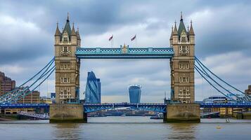 AI generated Iconic Tower Bridge in London, England under an overcast sky Ai generated photo