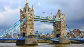 AI generated Iconic Tower Bridge in London, England under an overcast sky Ai generated photo