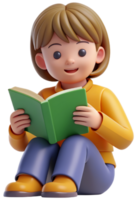 3d cartoon reading a book png