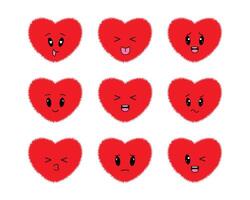 Vector hearts set. Different kawaii emotion