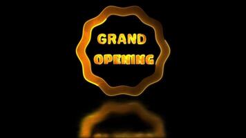 Looping neon glow effect icon grand opening, black background video