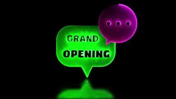 Looping neon glow effect icon grand opening, black background video