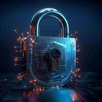 AI generated Virtual safety 3D rendering of padlock emphasizes cyber security concept For Social Media Post Size photo