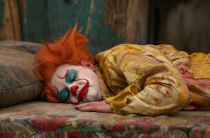 AI generated Clown resting after show photo