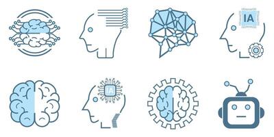 SETof artificial intelligence icon, symbols collection, isolated lined machine AI icon, smart AI and robotic concepts design vector