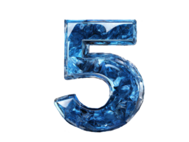 AI generated number five made of sapphire with transparent background png