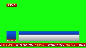 Breaking News - Lower third live breaking news brackground green screen and seamless looping ticker with blank text boxes. video