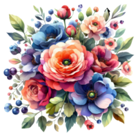 AI generated Bouquet of rose flowers suitable for greeting cards, invitations, wedding stationery, floral design, social media, and personal projects. png