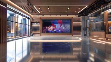 3D Virtual TV Studio News, Backdrop For TV Shows .TV On Wall.3D Virtual News Studio Background,3d illustration video